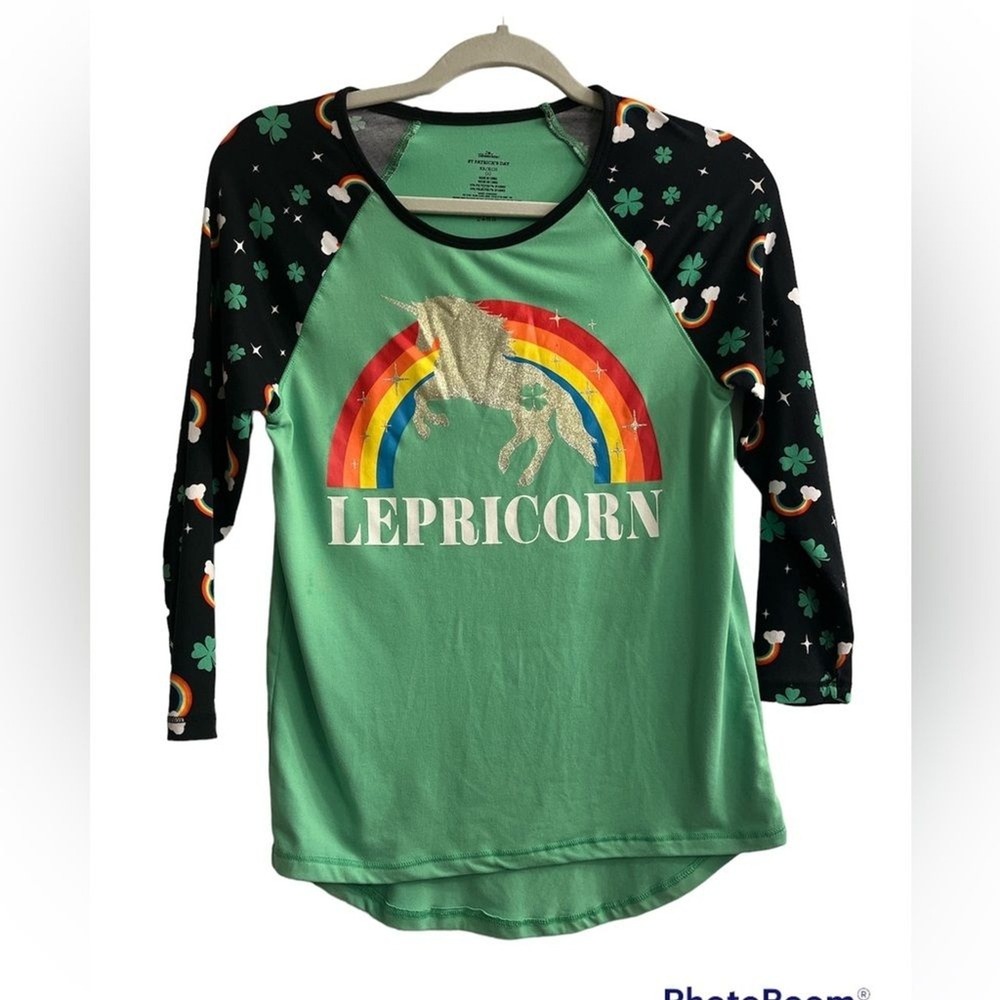 St‎ Patricks Day Lepricorn Unicorn Rainbow Graphic Tee Shirt Top Womens XS